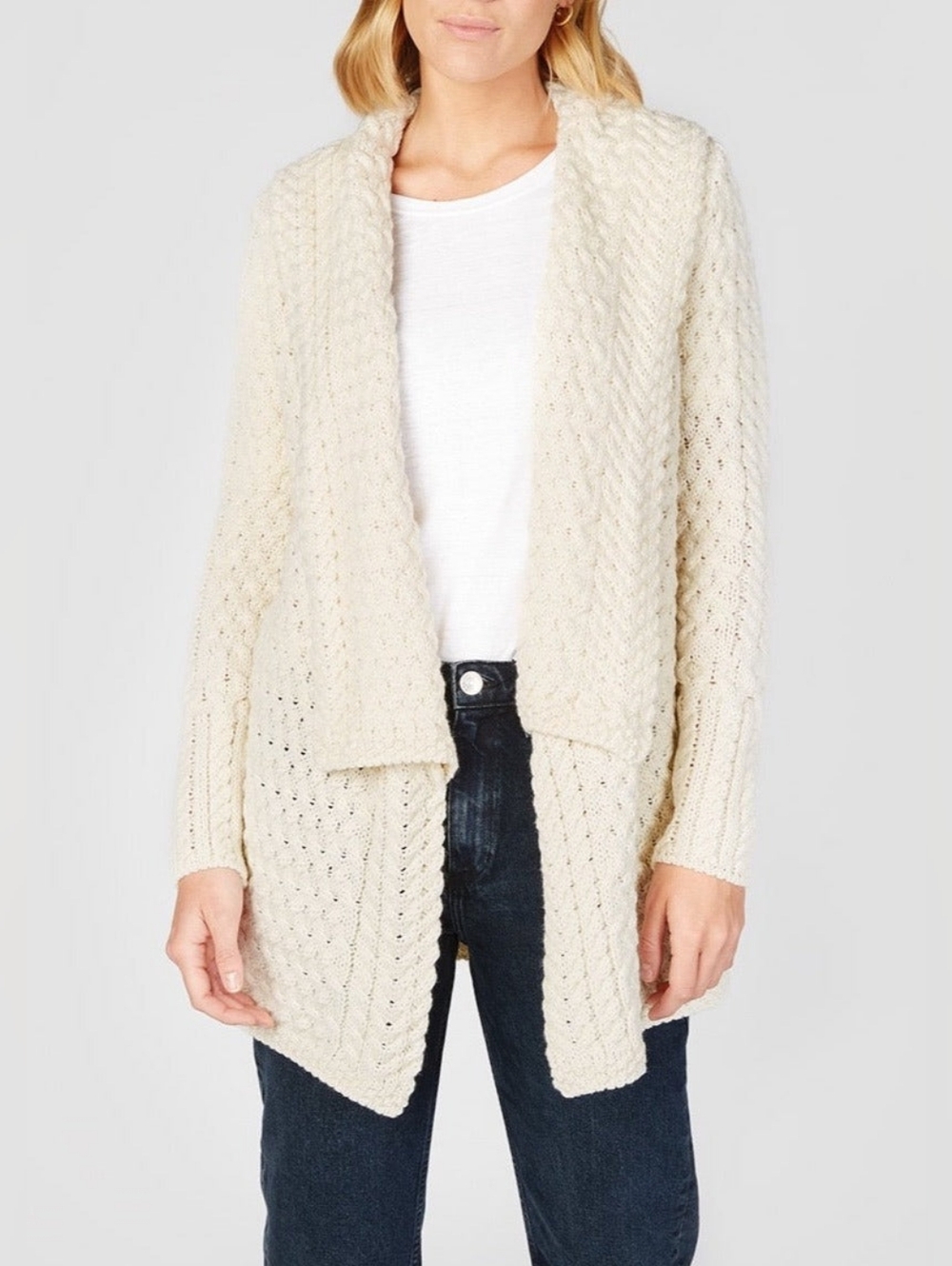 IrelandsEye Women's Waterfall Aran Cardigan, Sz Sm